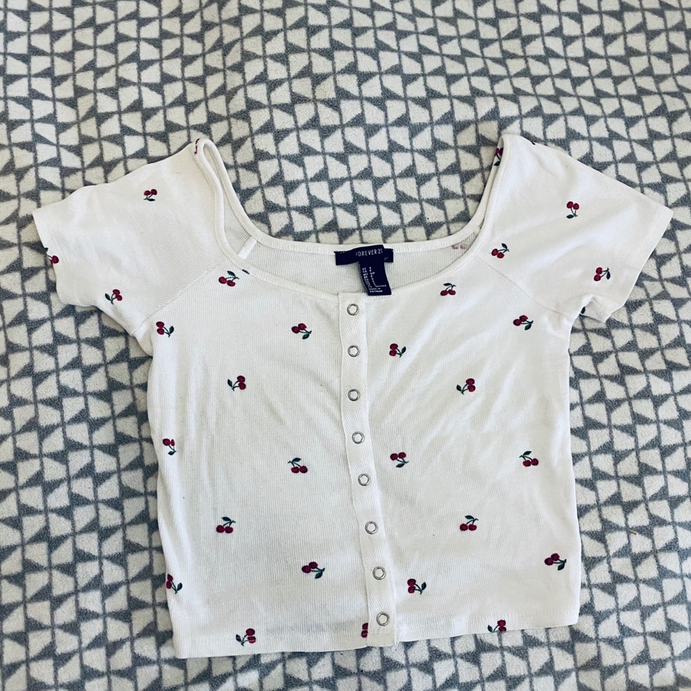 Cherry button up crop top